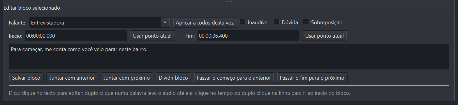 A fileira de botões do editor espelha os atalhos — inclusive o conserto de fronteira.