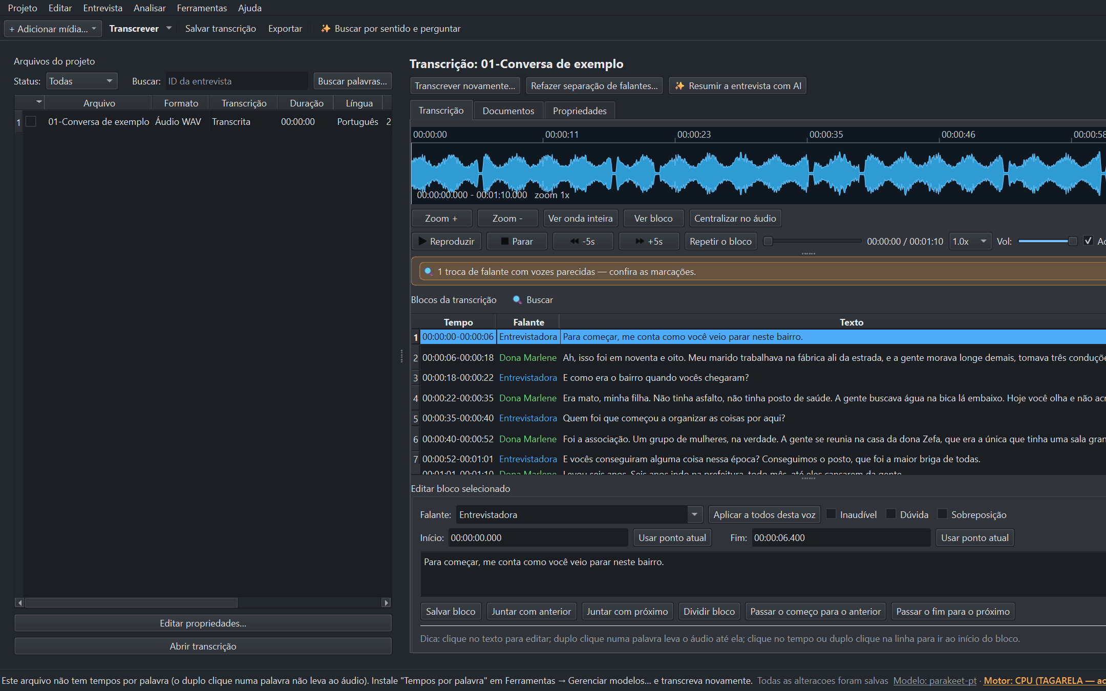 O Estúdio: a gravação em cima, os blocos no meio, o texto do bloco embaixo.