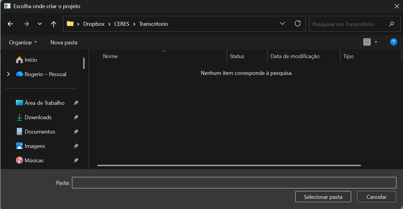 New project dialog.