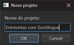 Project name selection screen.